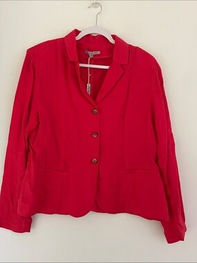 People Like Frank Spicy Bright Red 100% Linen Lightweight Women's Blazer 14 NWT